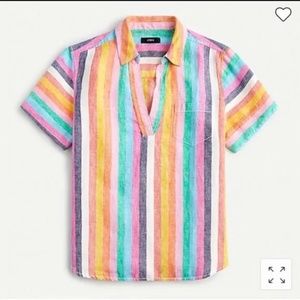 J. Crew Short-sleeve linen popover top in rainbow stripe XL